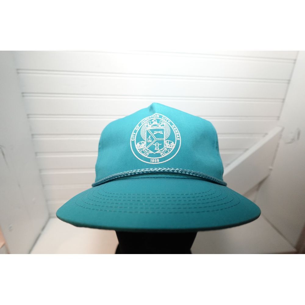 Vintage Trucker Hat City of Junction, Kansas crest 1859 teal blue